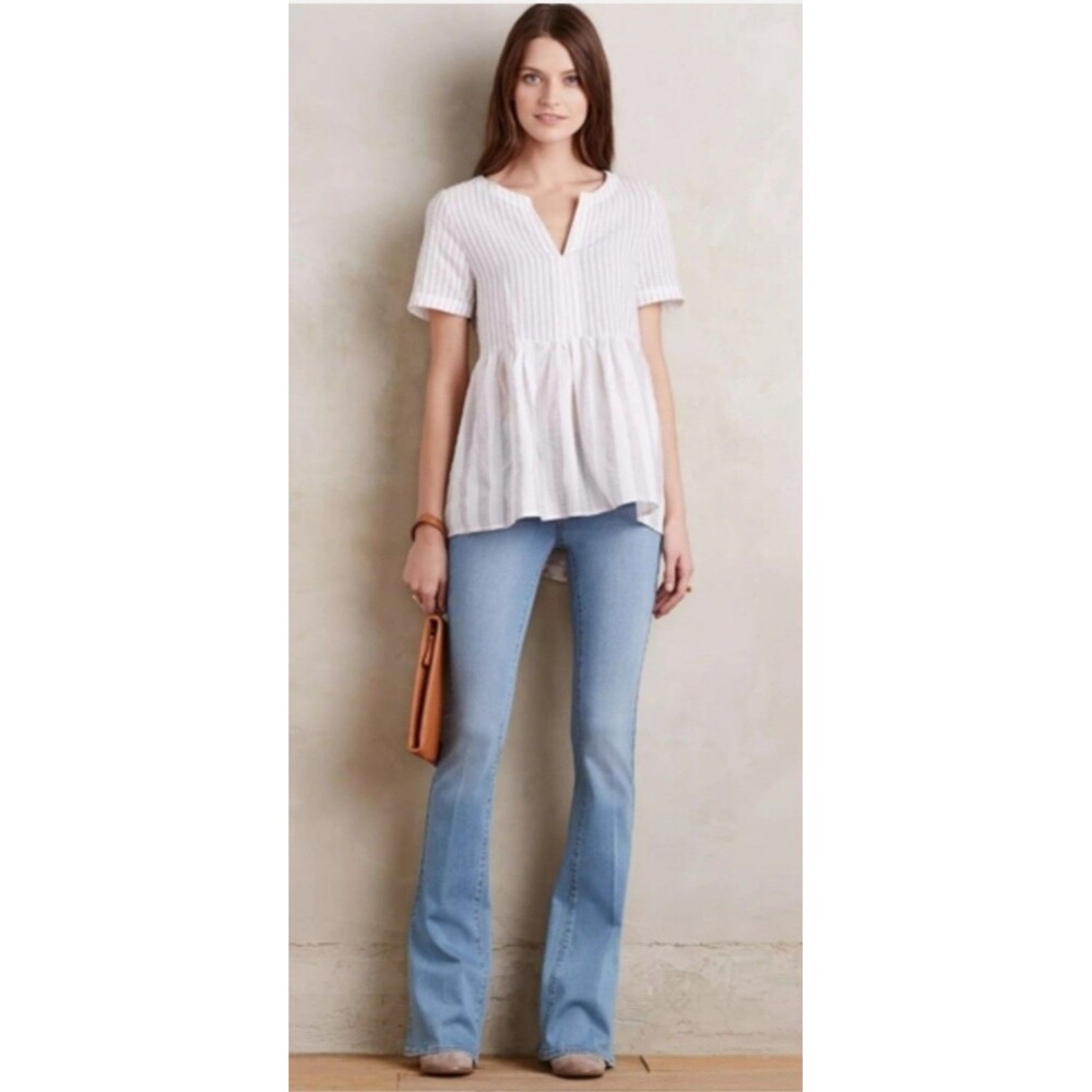 NEW! Women's 11.1 Tylho Anthropologie Striped Peplum Blouse w/ Button Back, S - Picture 1 of 12